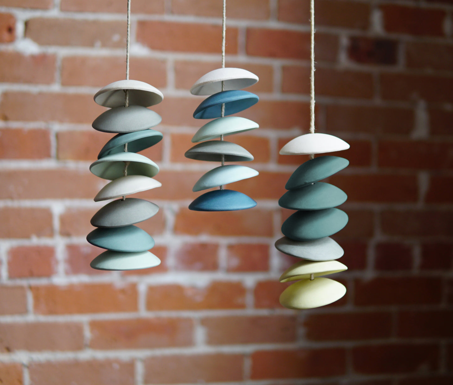 Handcrafted Ceramic Chimes in blues and greens