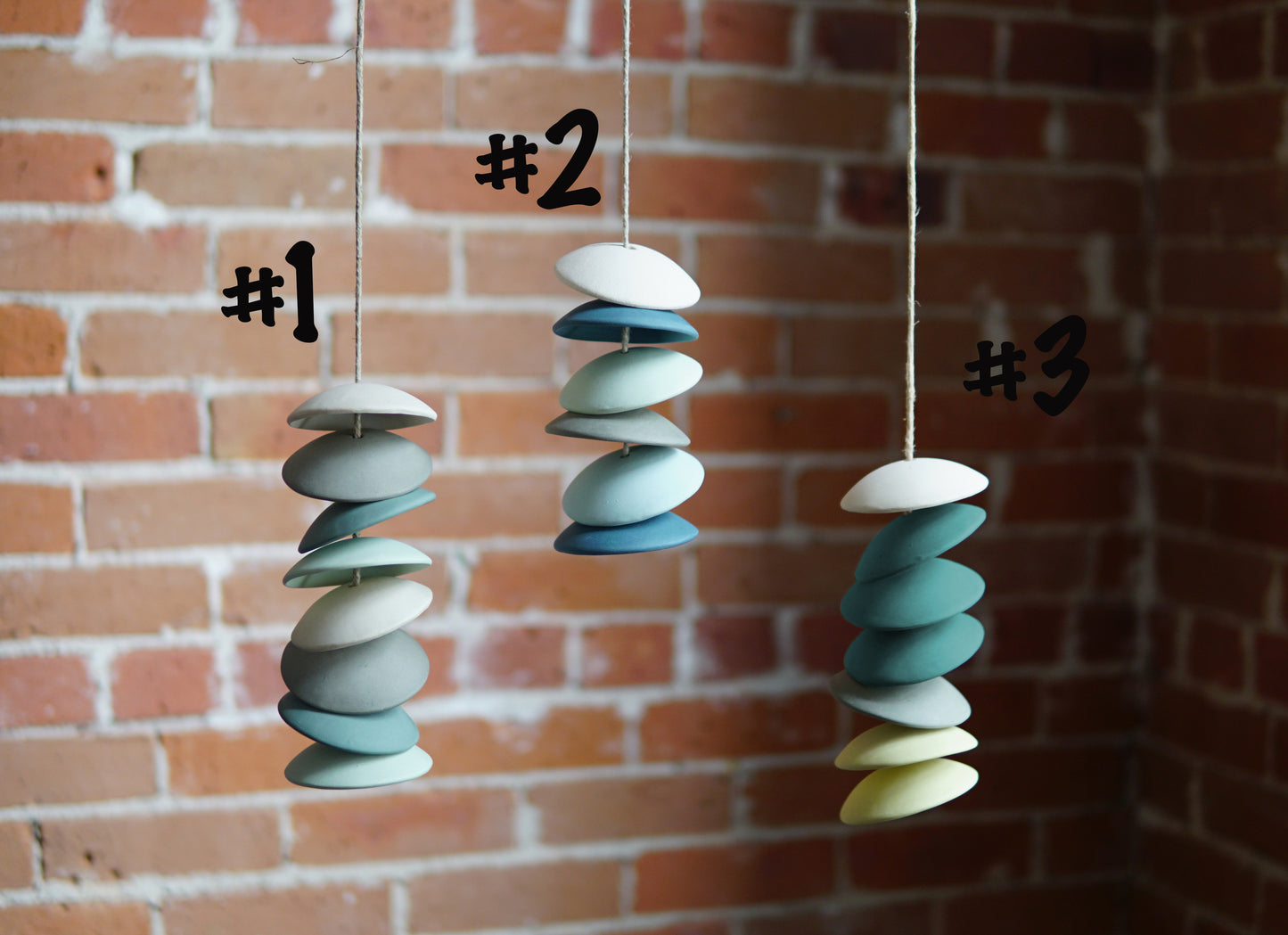 Handcrafted Ceramic Chimes in blues and greens